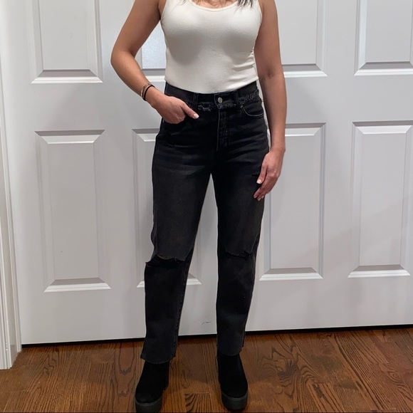 Free People Neon Blonde Black Siren Mom Fit High Rise Distressed Jeans 26 - Picture 10 of 16